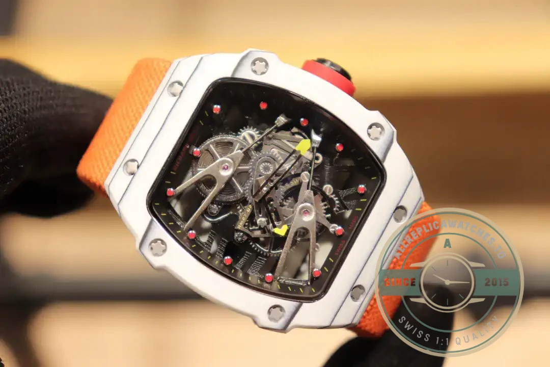 Superclone Richard Mille 27-02 Tourbillon Fiber Case Orange Strap - Premium Super Clone Watch