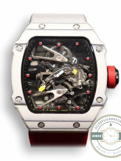 Superclone Richard Mille 27-02 Tourbillon Fiber Case White-red Strap - Budget Luxury Replica Watch