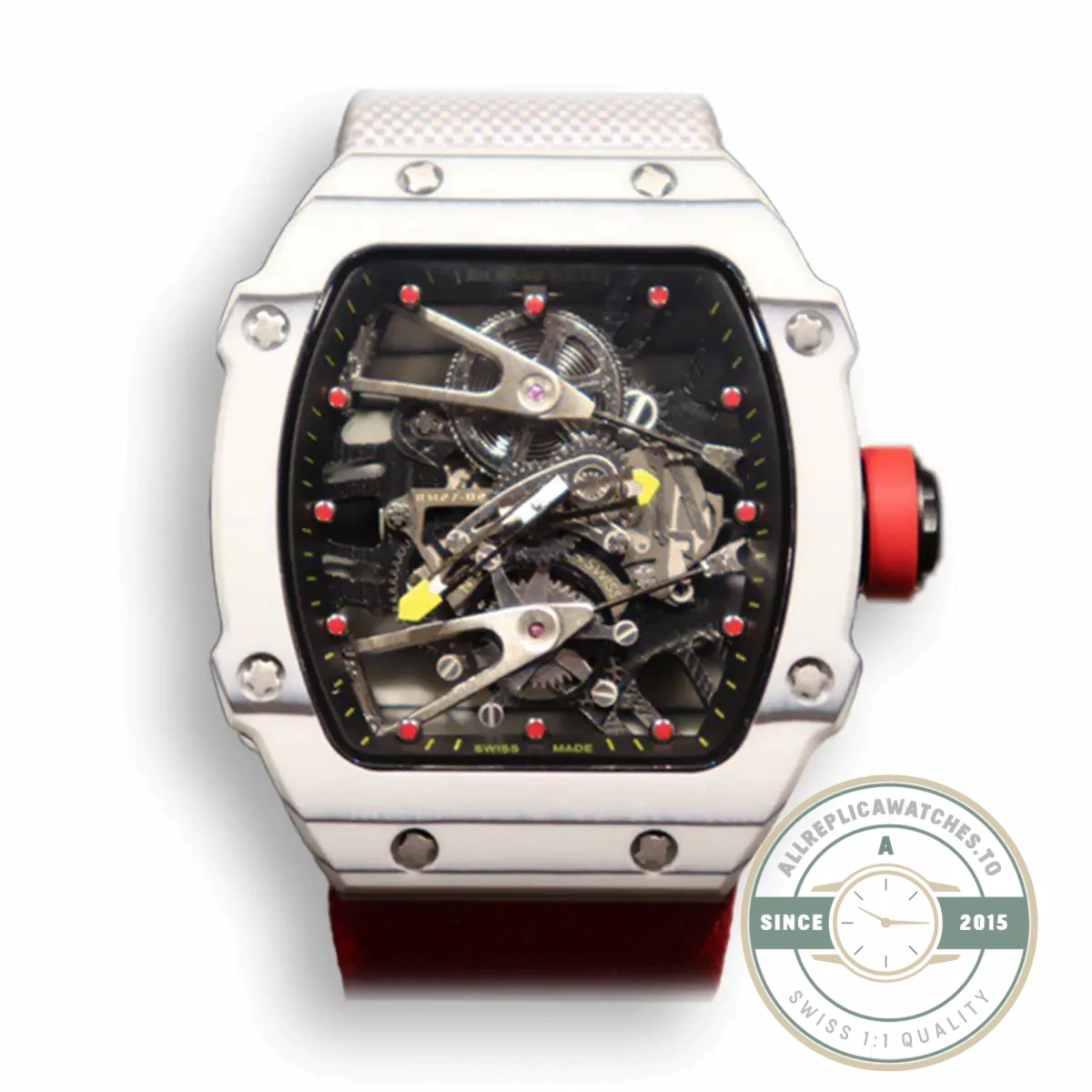 Superclone Richard Mille 27-02 Tourbillon Fiber Case White-red Strap - Budget Luxury Replica Watch