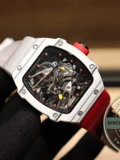 Superclone Richard Mille 27-02 Tourbillon Fiber Case White-red Strap - Swiss-Made Clone Watch