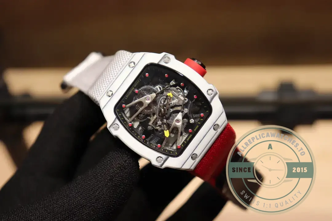Superclone Richard Mille 27-02 Tourbillon Fiber Case White-red Strap - Swiss-Made Clone Watch