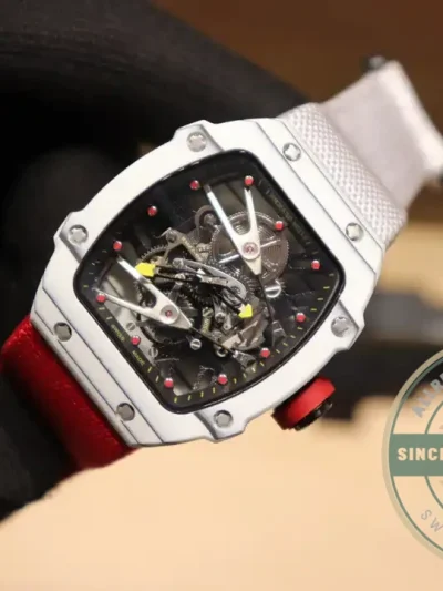 Superclone Richard Mille 27-02 Tourbillon Fiber Case White-red Strap - Top-Tier Swiss Replica Watch