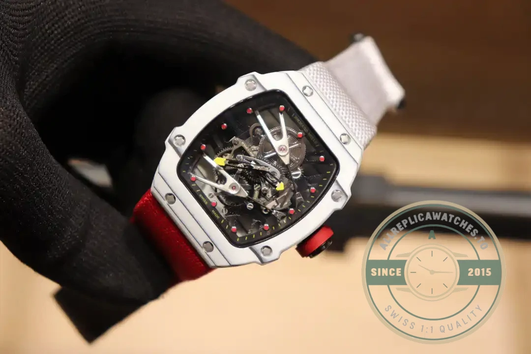 Superclone Richard Mille 27-02 Tourbillon Fiber Case White-red Strap - Top-Tier Swiss Replica Watch