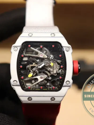 Superclone Richard Mille 27-02 Tourbillon Fiber Case White-red Strap - Factory Super Clone Watch
