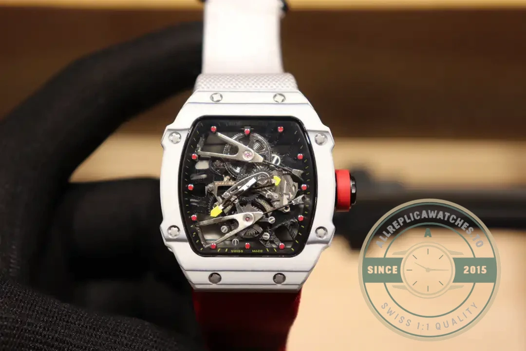 Superclone Richard Mille 27-02 Tourbillon Fiber Case White-red Strap - Factory Super Clone Watch