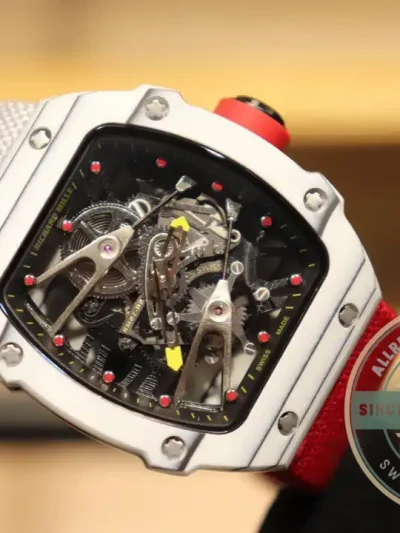 Superclone Richard Mille 27-02 Tourbillon Fiber Case White-red Strap - Best Quality Replica Watch