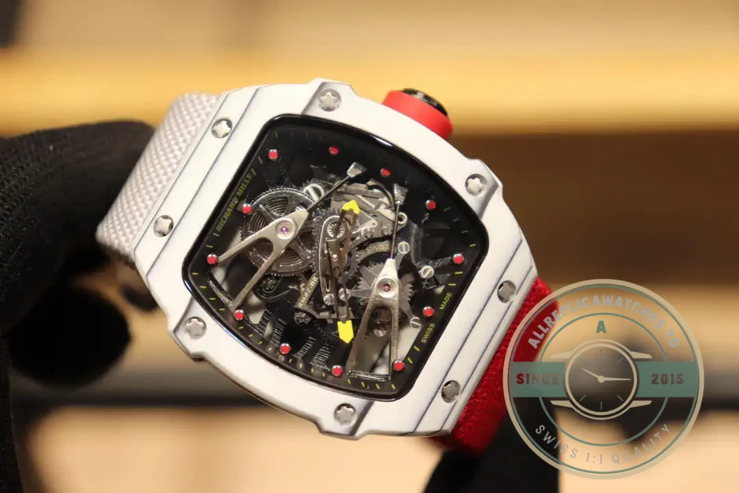 Superclone Richard Mille 27-02 Tourbillon Fiber Case White-red Strap - Best Quality Replica Watch