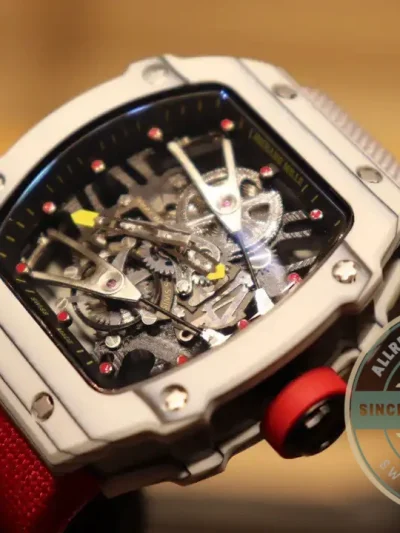 Superclone Richard Mille 27-02 Tourbillon Fiber Case White-red Strap - Best Quality Replica Watch