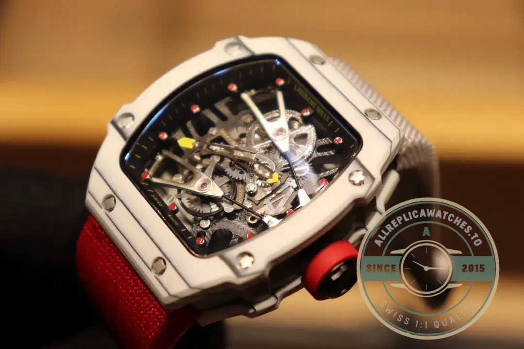 Superclone Richard Mille 27-02 Tourbillon Fiber Case White-red Strap - Best Quality Replica Watch