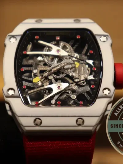 Superclone Richard Mille 27-02 Tourbillon Fiber Case White-red Strap - Budget Luxury Replica Watch