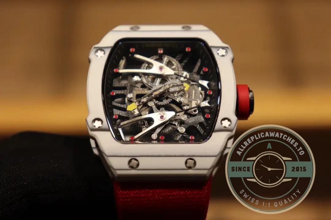 Superclone Richard Mille 27-02 Tourbillon Fiber Case White-red Strap - Budget Luxury Replica Watch