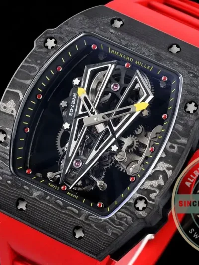 Superclone Richard Mille 27-03 Rafael Nadal Tourbillon Red Rubber Strap - Affordable Luxury Replica Timepiece