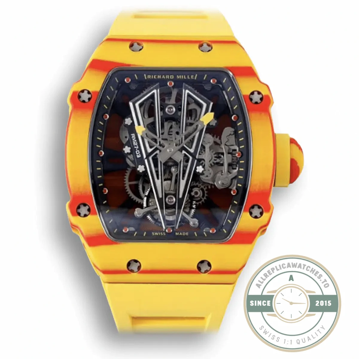 Superclone Richard Mille 27-03 Rafael Nadal Tourbillon Yellow Rubber Strap - Swiss-Made Clone Watch