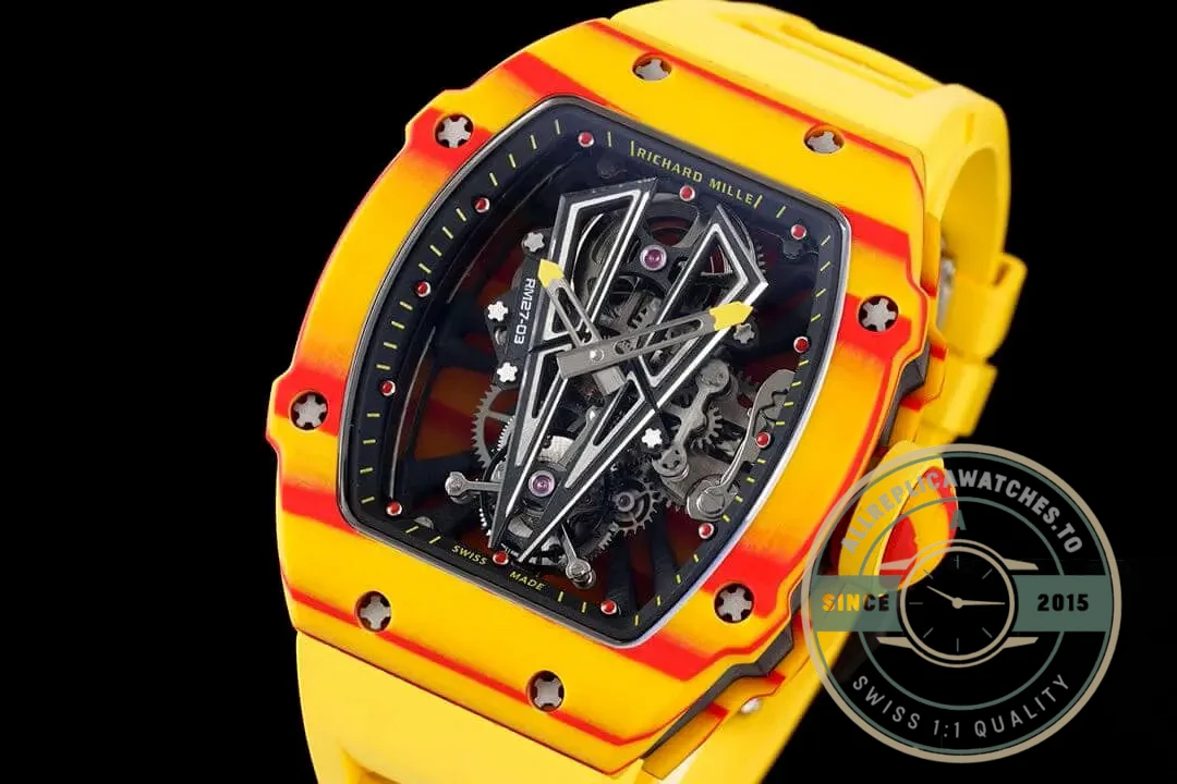 Superclone Richard Mille 27-03 Rafael Nadal Tourbillon Yellow Rubber Strap - Affordable Luxury Replica Timepiece