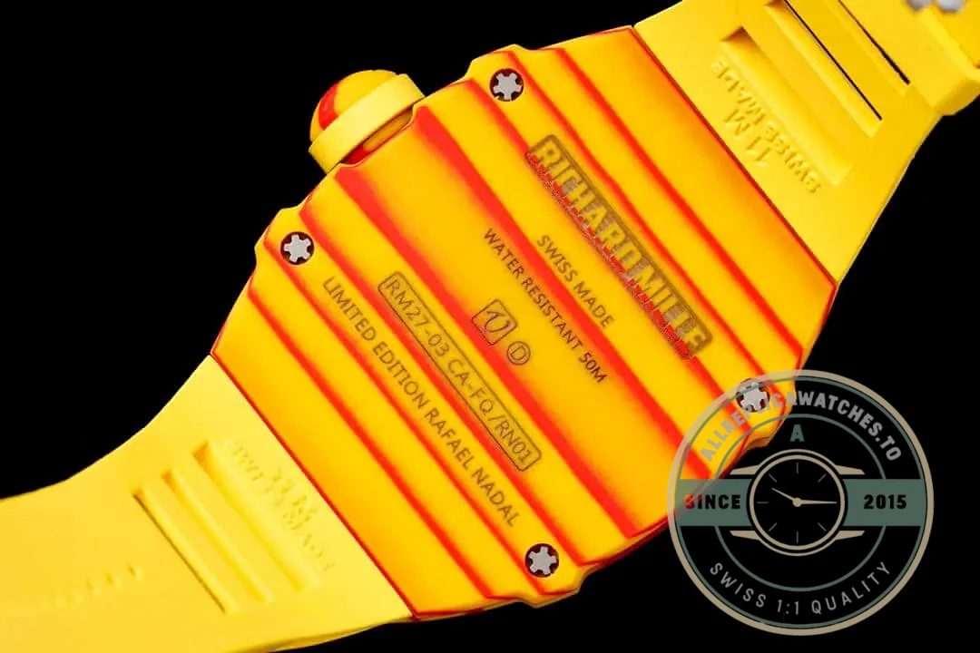 Superclone Richard Mille 27-03 Rafael Nadal Tourbillon Yellow Rubber Strap - 1:1 Swiss Replica Watch