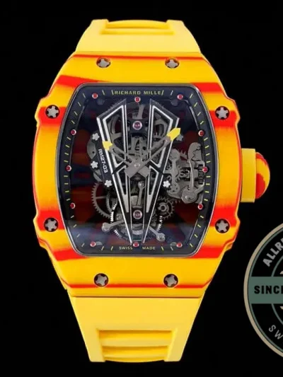 Superclone Richard Mille 27-03 Rafael Nadal Tourbillon Yellow Rubber Strap - High-Grade Replica Watch