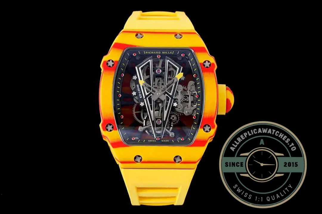 Superclone Richard Mille 27-03 Rafael Nadal Tourbillon Yellow Rubber Strap - High-Grade Replica Watch
