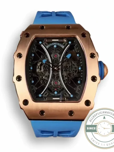 Superclone Richard Mille 53-01 Rose Gold Strap Rubber Blue - Affordable Luxury Replica Timepiece