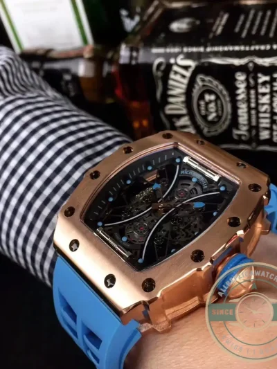 Superclone Richard Mille 53-01 Rose Gold Strap Rubber Blue - Affordable Luxury Replica Timepiece
