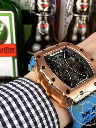 Superclone Richard Mille 53-01 Rose Gold Strap Rubber Blue - Swiss-Made Clone Watch