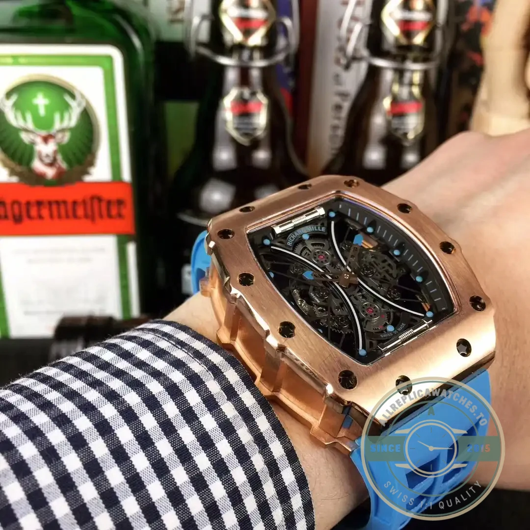 Superclone Richard Mille 53-01 Rose Gold Strap Rubber Blue - Swiss-Made Clone Watch