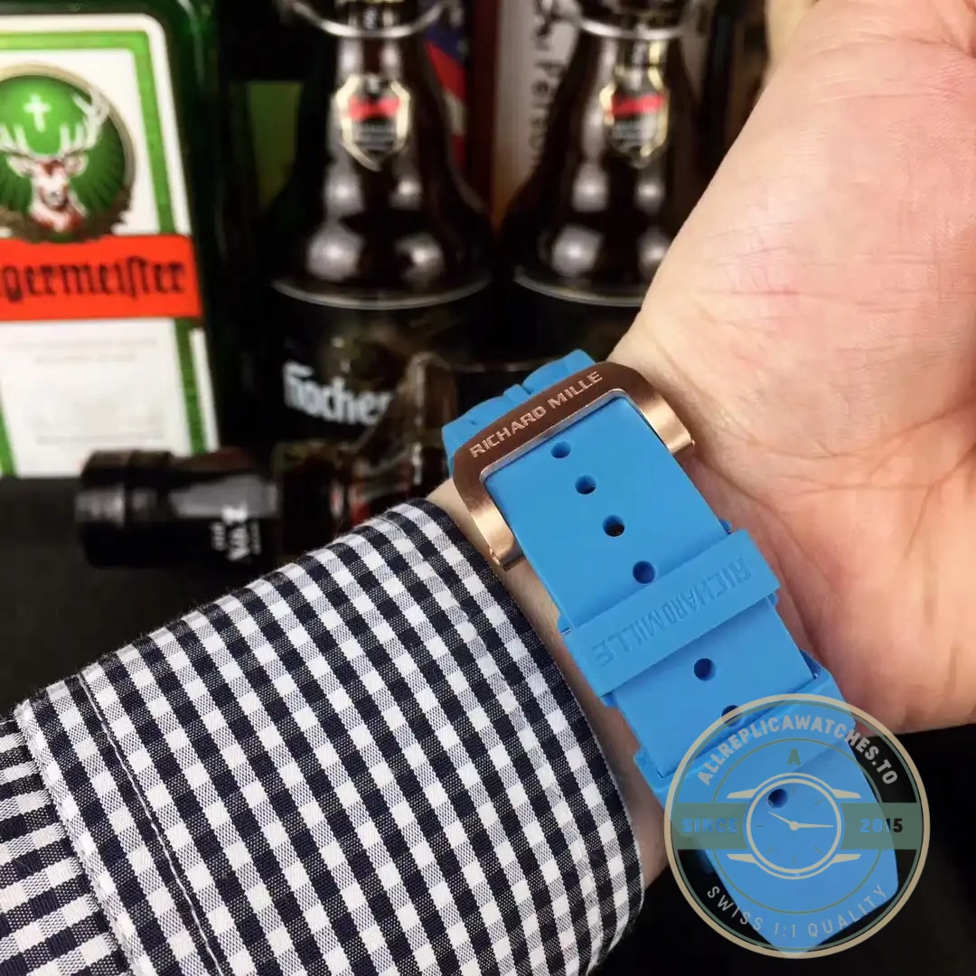 Superclone Richard Mille 53-01 Rose Gold Strap Rubber Blue - Top-Tier Swiss Replica Watch