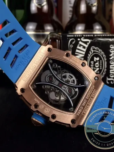 Superclone Richard Mille 53-01 Rose Gold Strap Rubber Blue - Affordable Super Clone Watch