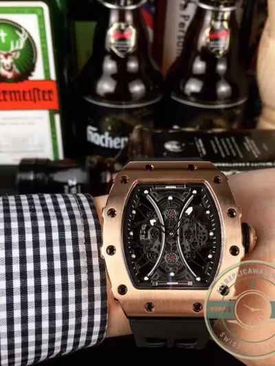 Superclone Richard Mille 53-01 Rose Gold Strap Rubber Blue - Affordable Super Clone Watch