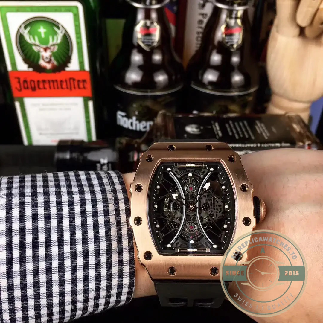 Superclone Richard Mille 53-01 Rose Gold Strap Rubber Blue - Affordable Super Clone Watch