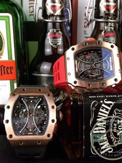Superclone Richard Mille 53-01 Rose Gold Strap Rubber Blue - Swiss Movement Replica Watch