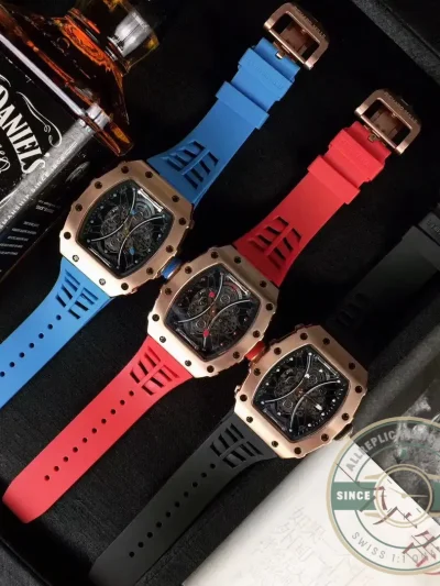 Superclone Richard Mille 53-01 Rose Gold Strap Rubber Blue - Luxury Replica Watch
