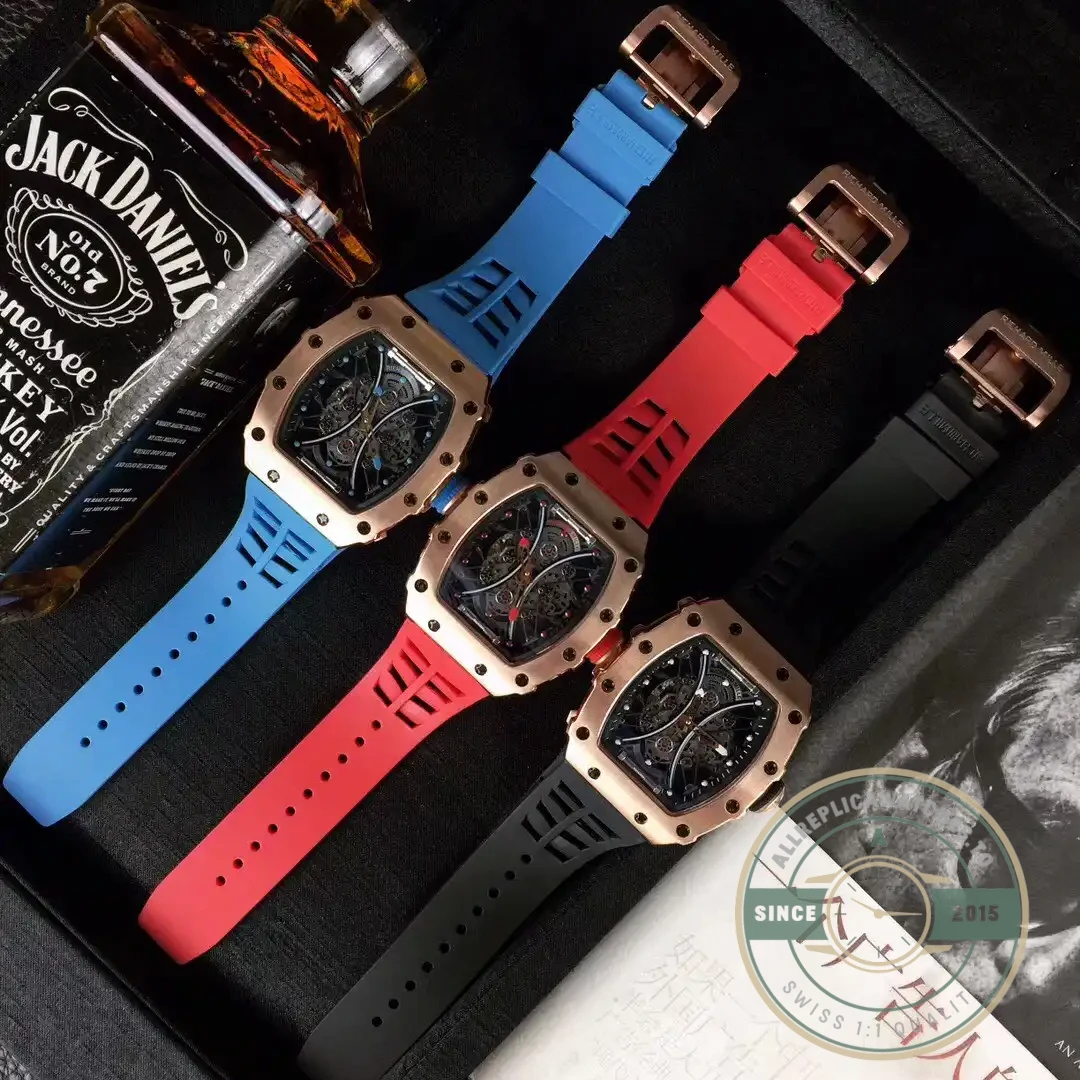 Superclone Richard Mille 53-01 Rose Gold Strap Rubber Blue - Luxury Replica Watch