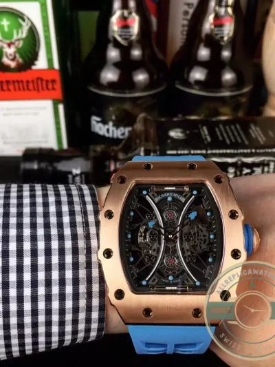 Superclone Richard Mille 53-01 Rose Gold Strap Rubber Blue - Affordable Super Clone Watch