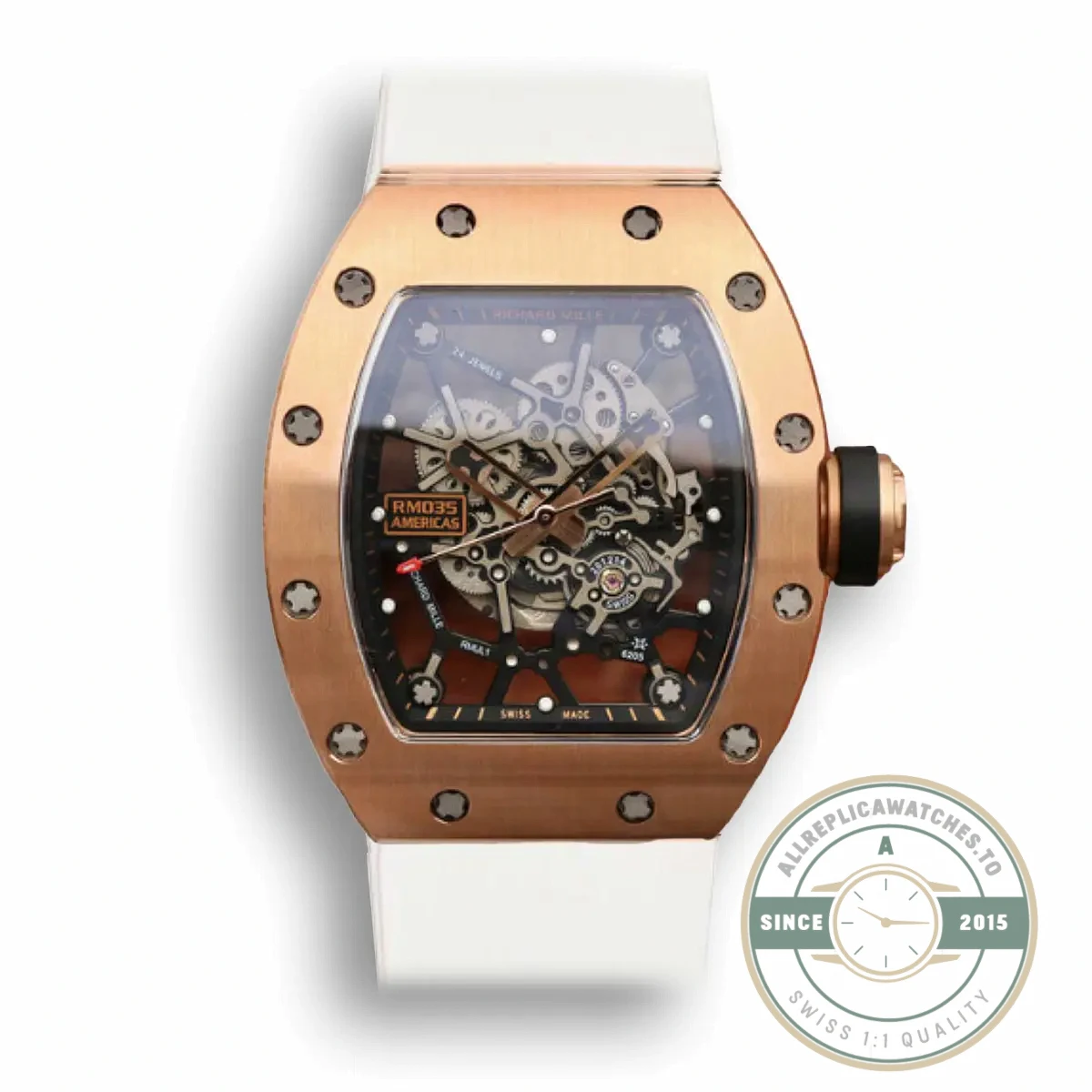 Superclone Richard Mille35-01 Kv Factory Rose Gold White Strap - Factory Super Clone Watch
