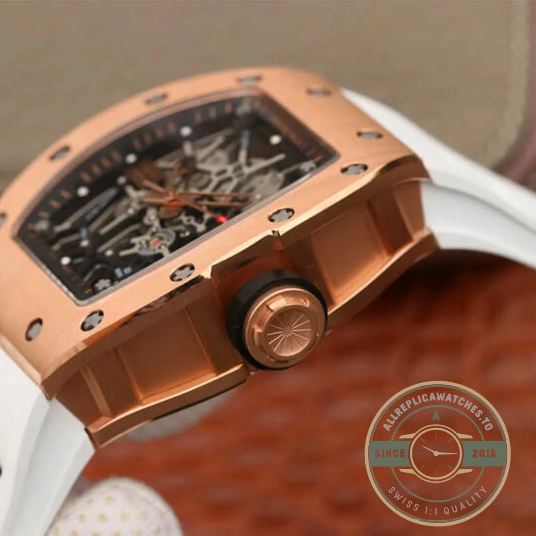 Superclone Richard Mille35-01 Kv Factory Rose Gold White Strap - Affordable Super Clone Watch