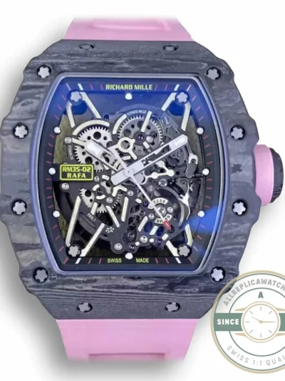 Superclone Richard Mille35-02 Ntpt Carbon Fiber Pink Rubber Strap - Premium Super Clone Watch