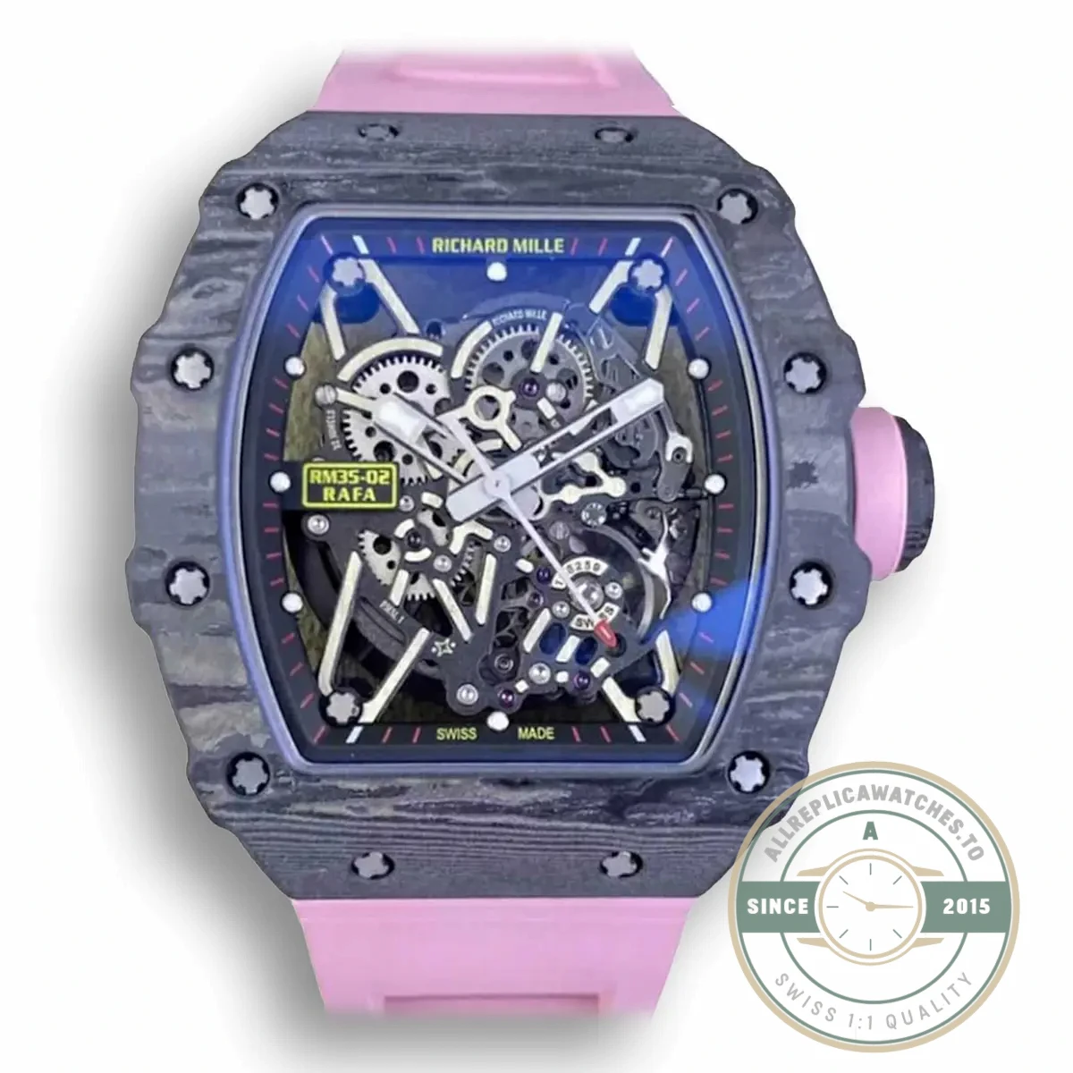 Superclone Richard Mille35-02 Ntpt Carbon Fiber Pink Rubber Strap - Premium Super Clone Watch