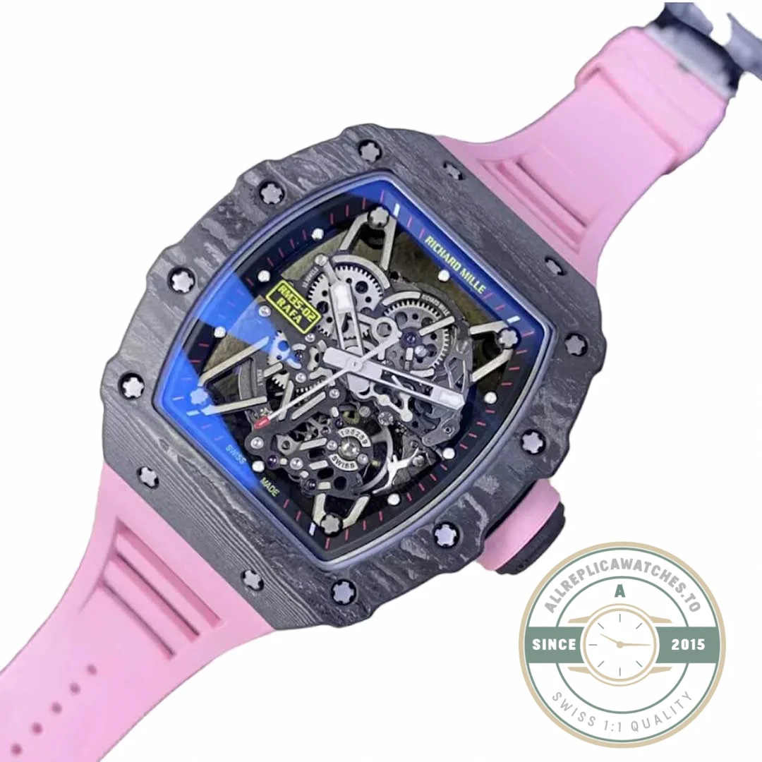 Superclone Richard Mille35-02 Ntpt Carbon Fiber Pink Rubber Strap - Swiss Movement Replica Watch