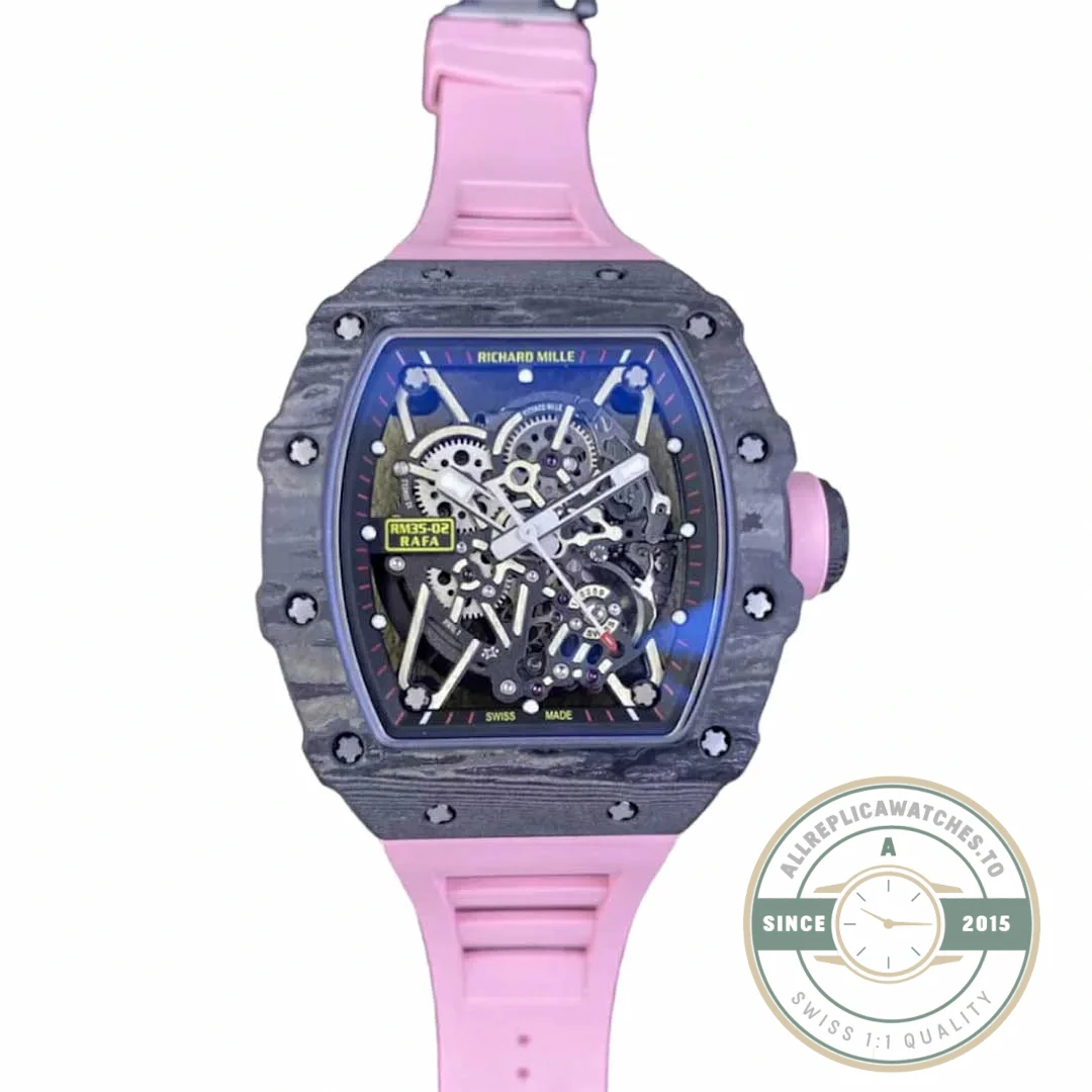 Superclone Richard Mille35-02 Ntpt Carbon Fiber Pink Rubber Strap - Best Quality Replica Watch