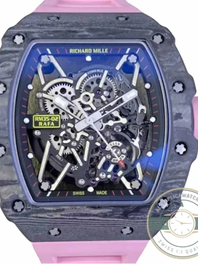 Superclone Richard Mille35-02 Ntpt Carbon Fiber Pink Rubber Strap - Premium Super Clone Watch