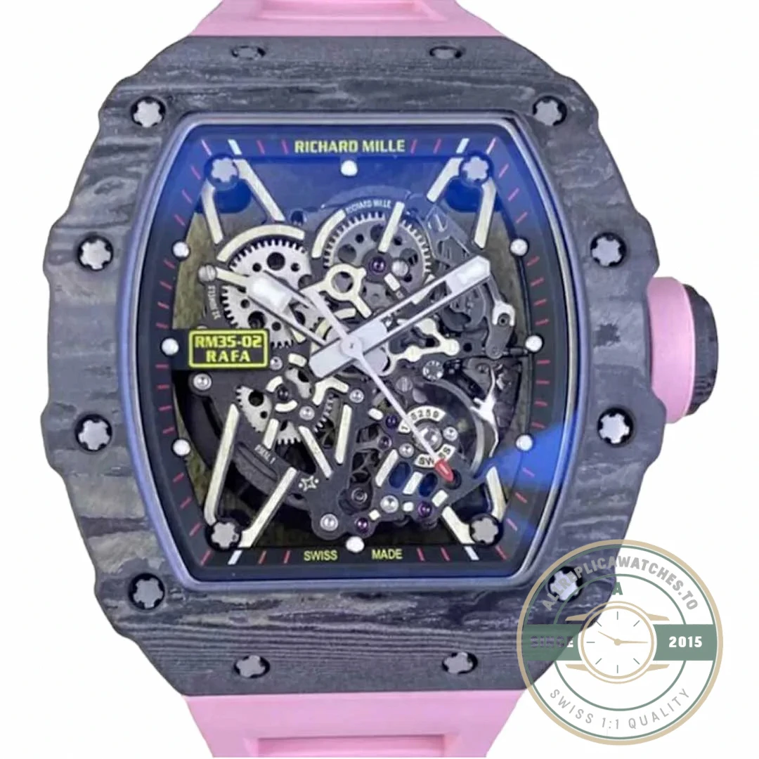 Superclone Richard Mille35-02 Ntpt Carbon Fiber Pink Rubber Strap - Premium Super Clone Watch