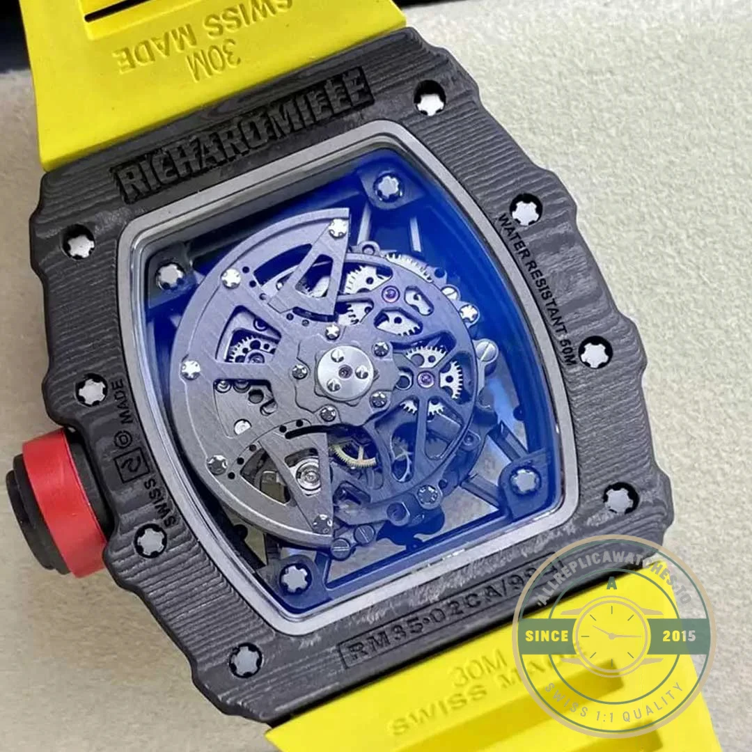 Superclone Richard Mille35-02 Ntpt Carbon Fiber Yellow Strap - 1:1 Swiss Replica Watch