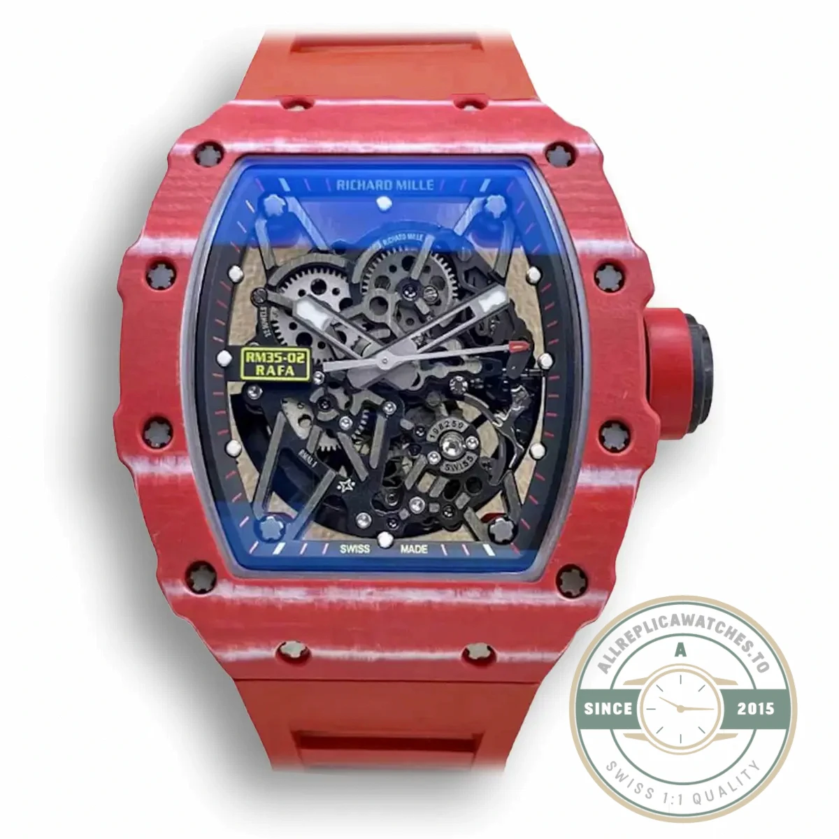 Superclone Richard Mille35-02 T+ Factory Carbon Fiber Red Rubber Strap - Swiss Movement Replica Watch