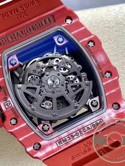 Superclone Richard Mille35-02 T+ Factory Carbon Fiber Red Rubber Strap - Budget Luxury Replica Watch