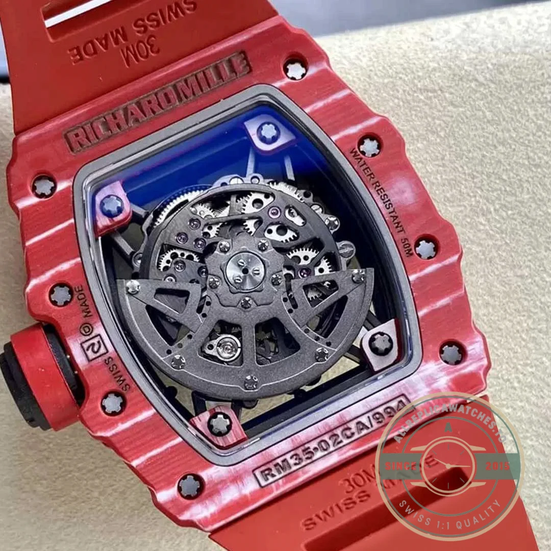 Superclone Richard Mille35-02 T+ Factory Carbon Fiber Red Rubber Strap - Budget Luxury Replica Watch