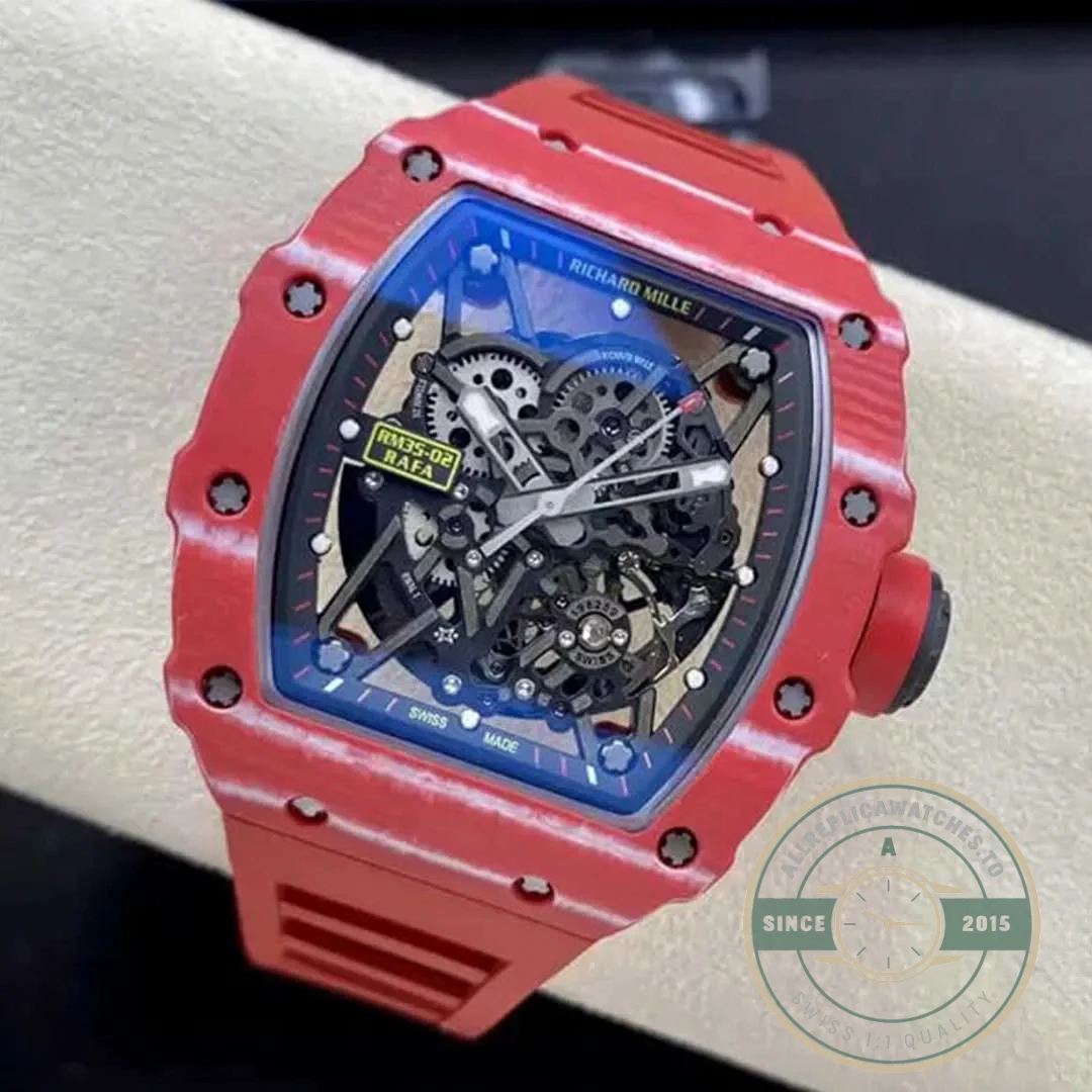 Superclone Richard Mille35-02 T+ Factory Carbon Fiber Red Rubber Strap - Swiss-Made Clone Watch