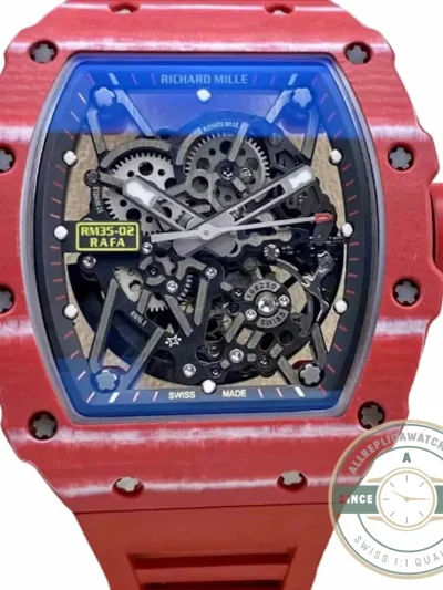 Superclone Richard Mille35-02 T+ Factory Carbon Fiber Red Rubber Strap - Budget Luxury Replica Watch