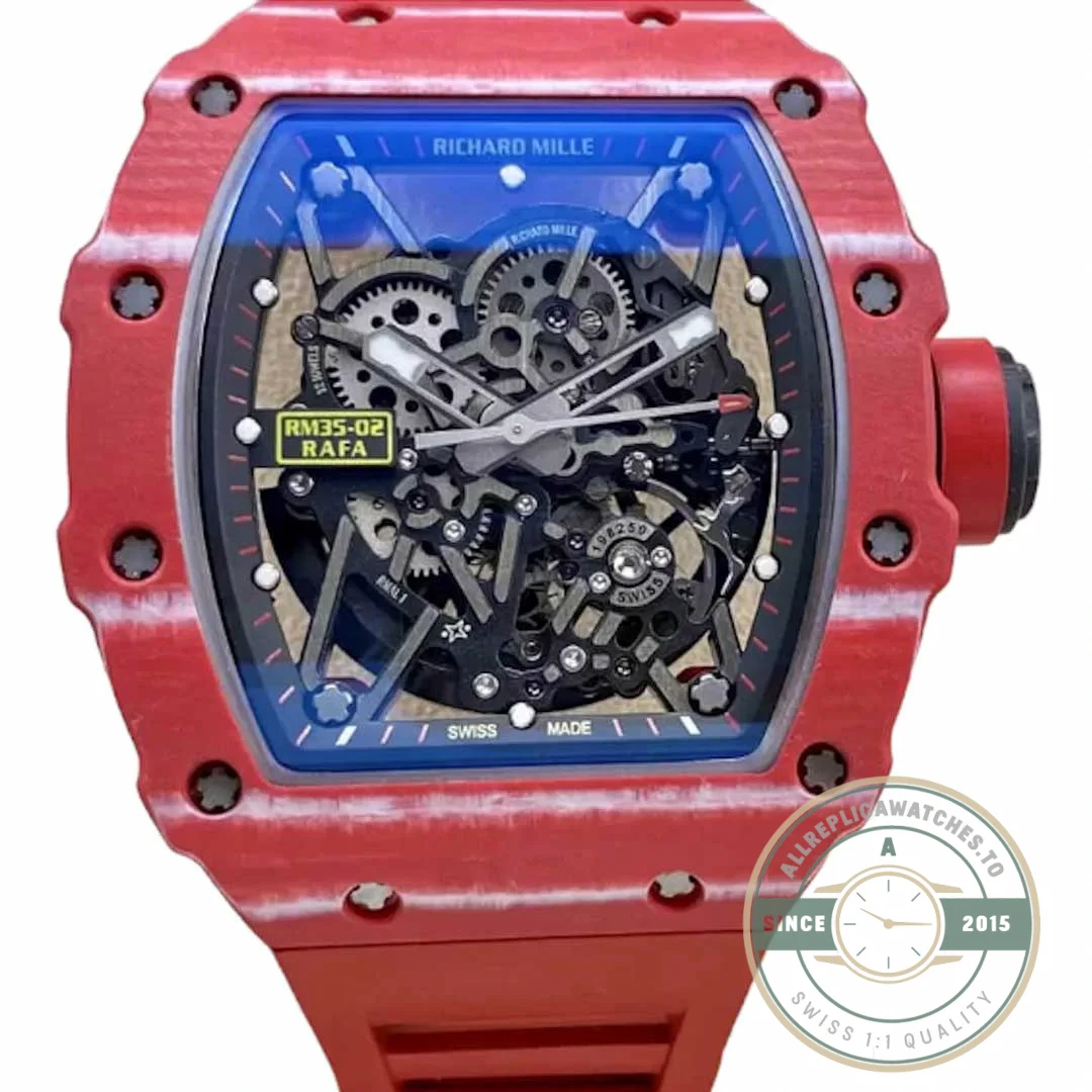 Superclone Richard Mille35-02 T+ Factory Carbon Fiber Red Rubber Strap - Budget Luxury Replica Watch