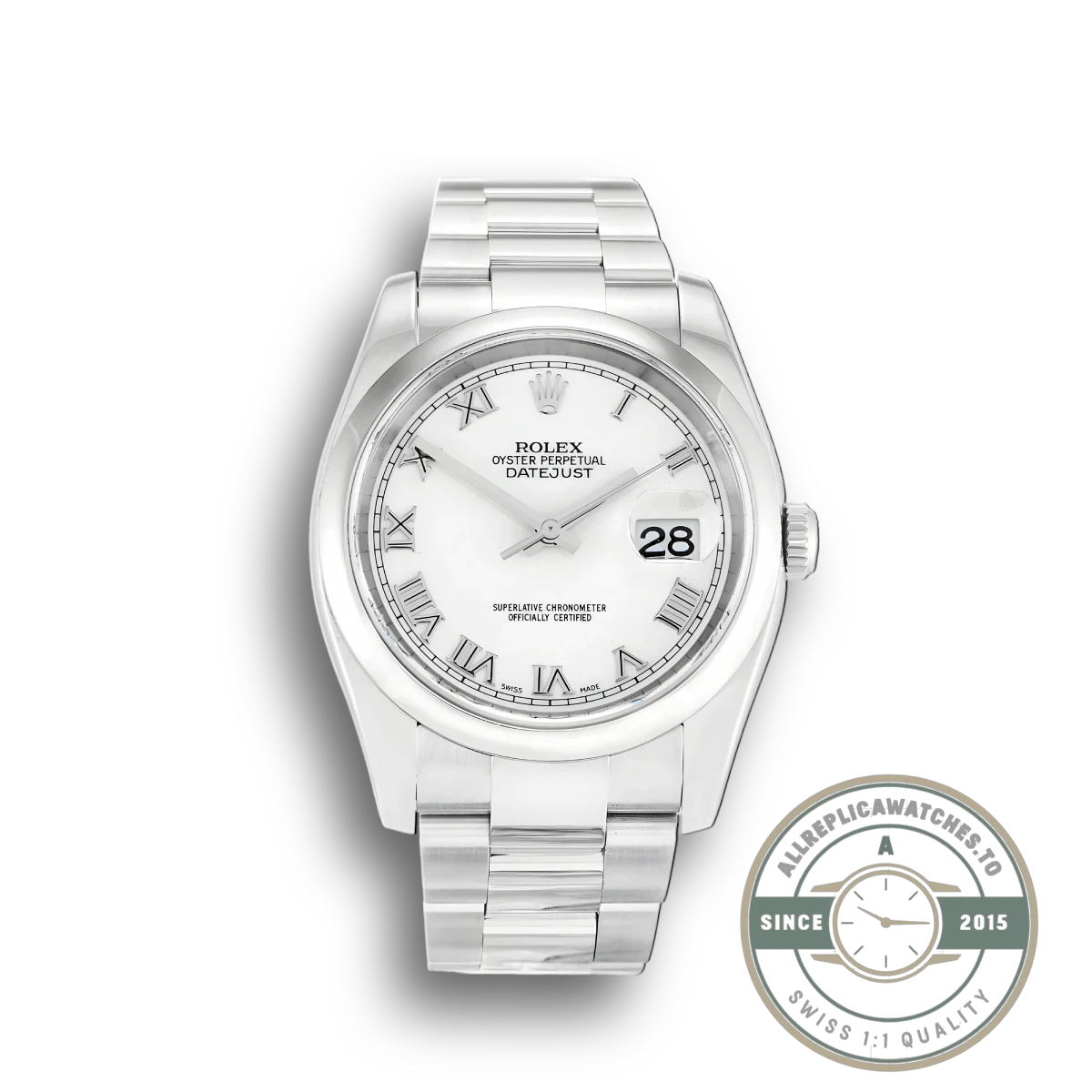 Superclone Rolex Datejust 116200 36mm White Roman Dial - Premium Super Clone Watch