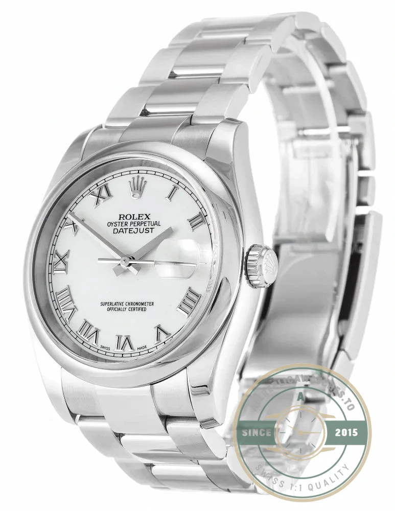 Superclone Rolex Datejust 116200 36mm White Roman Dial - Luxury Replica Watch
